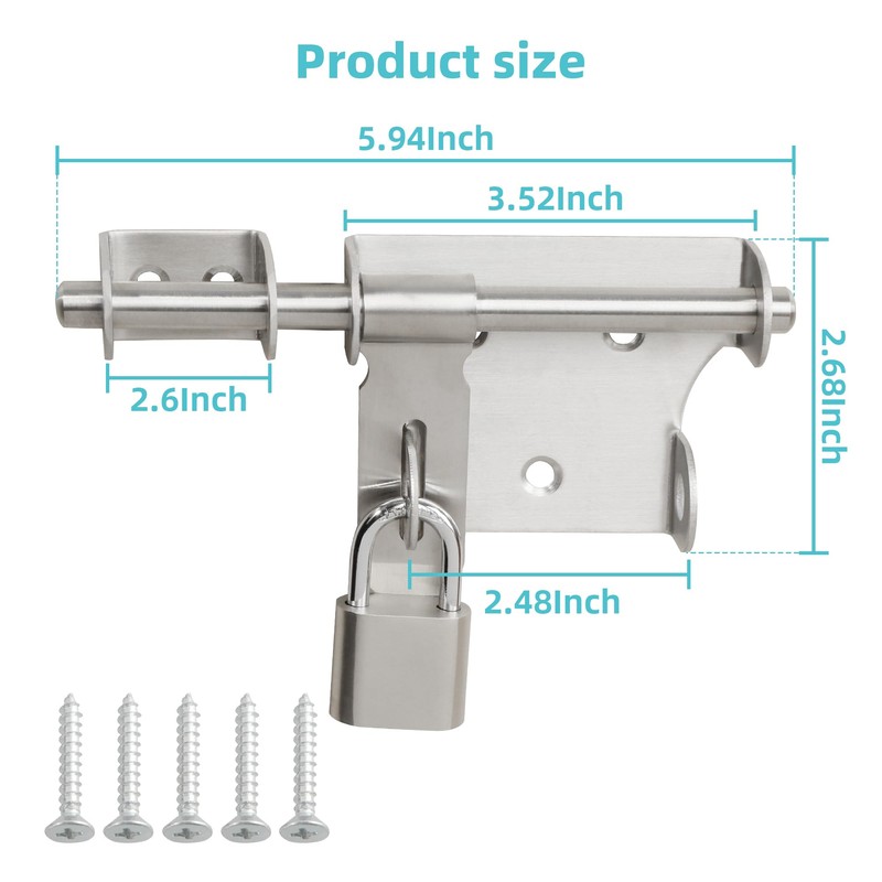 Alise 6 Inch Slide Bolt Gate Latch, Door Lock with
