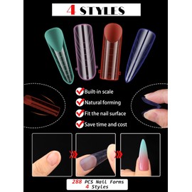 EBANKU 96PCS Poly Gel Nail Forms, Reusable Dual Forms for Polygel Multicolor Matte Stiletto Almond Square Nail Mold Acrylic Nail Extension Tool for Home Salon Nail Manicure, 4 Styles