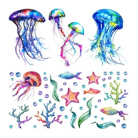Ocean Wall Decals, Under The Sea Wall Decals Sea Fish Waterproof Sticks for Bedroom Bathroom Living Room Playroom (Multiple Colors, 30 * 60CM)