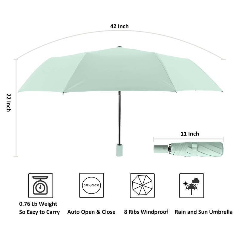 BAODINI Small Travel Umbrella for Rain and Sun Protection, 42