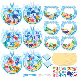 Tinlade 24 Pcs Summer Craft Kits Under The Sea Scene Suncatcher Kit Make a Ocean Animal Suncatcher Craft Ornament Under The Sea Scene Shark Tropical Fish Ocean Animal Set for Classroom Party Supplies