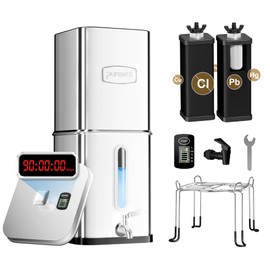 Purewell 3-Stage Chlorine-Free Gravity Water Filter System with Visible Window & Smart Timer, 20,000G Filter Capacity, Certified to Reduce Lead, Mercury, and Chlorine, Square Series, SQ-2.25G