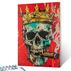 The Ghost King with a Cigar DIY Paint by Numbers, Canvas Oil Painting Kit for Kids Adults, Acrylic Oil Painting On Canvas, Human Skull Number Painting DIY Craft Kits For Room Decor 16X20 (Frameless)