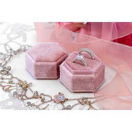 Beatrix & Luca Velvet Hexagon Ring Box for weddings, proposals, engagements, and photography (Dusty Rose Double)