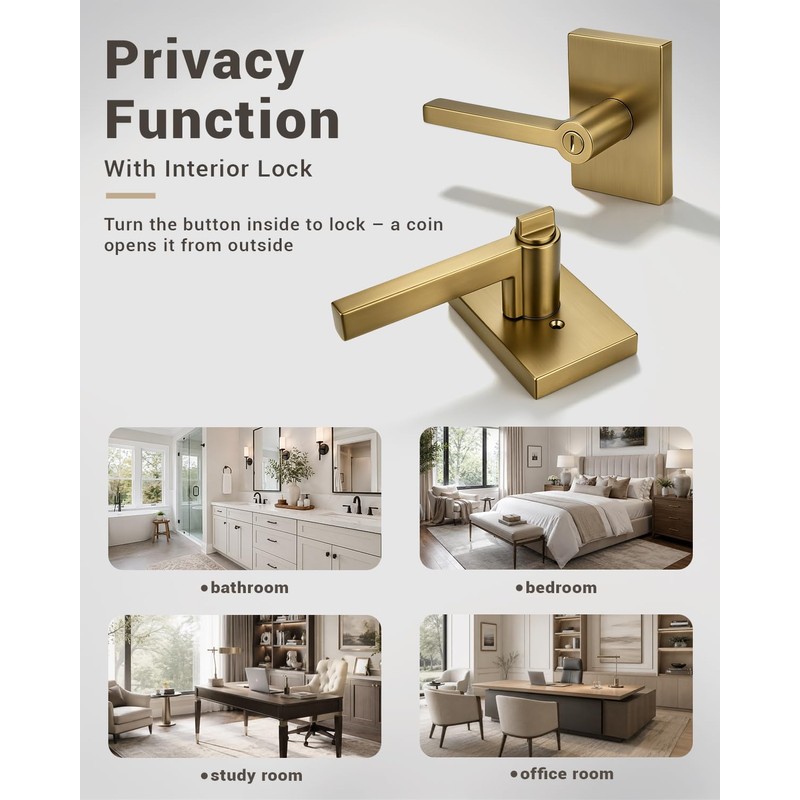 Champagne Bronze Door Knobs, Satin Brass Golden Interior Door Handles