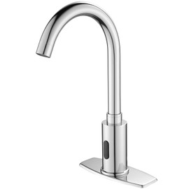 Automatic Touchless Bathroom Sink Faucet Motion Sensor Commercial Kitchen Hands Free Faucet with Hole Cover Plate,AC/DC Powered, Public Sink Faucet,Chrome (Chrome High)