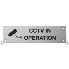 Fire Door Guru® CCTV in Operation Door Sign - 225 x 60mm Rectangular - Stainless Steel Safety Sign - Fixings Included