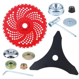 9" x 36 Teeth Carbide Tipped Brush Cutter Blade & 10" x 3 Teeth Carbon Steel Weed Trimmer Blade Head with 2 Adapter Kits for Weed Eater Blade, Weed Wacker, Brush Cutter, Weed Trimmer, Landscaping