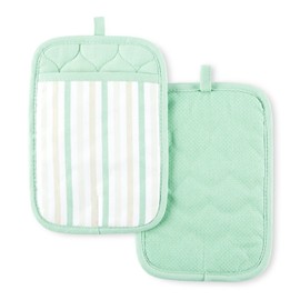 Martha Stewart Daisy Stripe Pot Holder Set 2-Pack, Green, 7"x10"