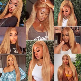 Aikebi Brazilian Human Hair Bundles 10 12 14 Inch Honey Blonde P27/30 Straight Bundles Human Hair 100% Unprocessed 10A Hair Weave for Black Women Soft Sewn In with Double Weft