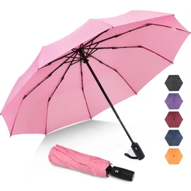 ZOMAKE Small Travel Umbrella Compact Portable Collapsible Umbrellas for Rain, Windproof, Automatic Lightweight Paraguas for Women, Men(Pink)