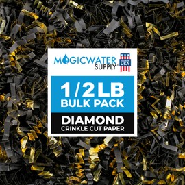 MagicWater Supply - 1/2 LB - Black & Gold - Crinkle Cut Paper Shred Filler great for Gift Wrapping, Basket Filling, Birthdays, Weddings, Anniversaries