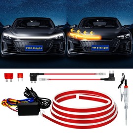 Dynamic Scan Start Up Hood Light Strip Sequential Flowing Turn Signal Lights Flexible DRL Daytime Running Car Led Light Strip Exterior, Dual Color Amber White Switchback 12V 79inch (1 Set)