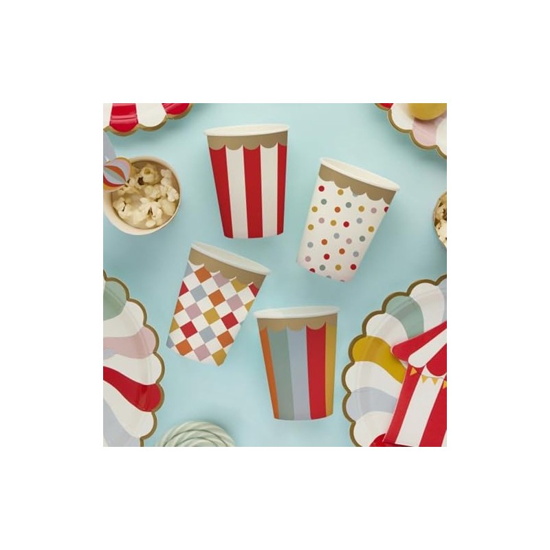 8 Circus Theme Party Paper Cups – Funfair Birthday Tableware,