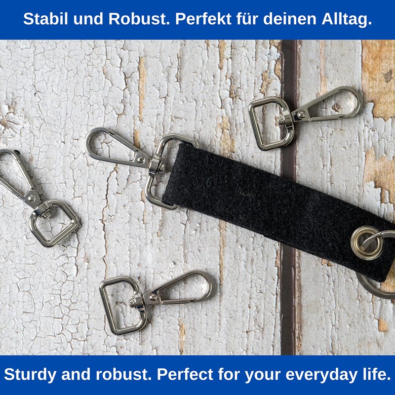 Snap Hook with Screw Clasp, 6 Pieces, 13 mm D-Ring
