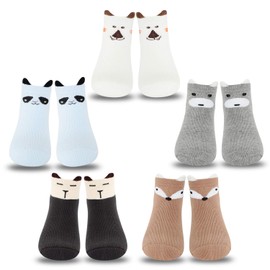 Little Girls Animal Cat Socks Kids Children Cotton Low Cut Ankle Socks 5 Pairs Age 3-5