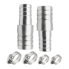 Goldpea Stainless Steel 304 Hose Barb Fitting Reducing Union 5/8" Barbed x 3/4" Barbed 2pcs with 4pcs Hose Clamps