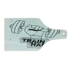 Ambesonne Fitness Cutting Board, Hand Holding a Dumbbell Grunge Sketch Get Strong Train Hard Illustration, Decorative Tempered Glass Cutting and Serving Board, Wine Bottle Shape, Black Silver White