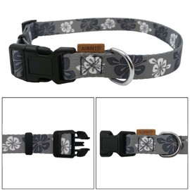 Aiminto Dog Collar, Cute Floral Pattern, Soft and Adjustable Collar with Quick Release Buckle (L (Neck 16-28", Width 1"), Hawaiian Grey)