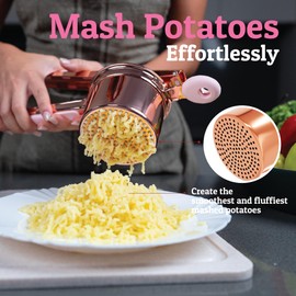 PriorityChef Large 15oz Potato Ricer, Heavy Duty Stainless Steel Potato Masher and Ricer Kitchen Tool, Press and Mash Kitchen Gadget For Perfect Mashed Potatoes - Everytime, Rose Gold and Pink