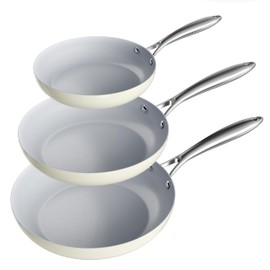 Verel Ceramic Frying Pan Set 3 Piece - 8, 10 and 12 Inch Non Stick Frying Pans, Non Toxic, Dishwasher and Oven Safe