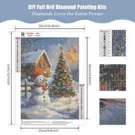 BOWETILE DIY Christmas Diamond Painting, Cute Snowman Diamond Art Painting Kits for Adults, Winter House Full Drill Painting Rhinestone Embroidery Pictures for Beginner Home Wall Decor 30x40 cm