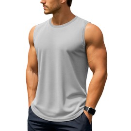 TACVASEN Sleeveless Shirts for Men UPF 50+ Lightweight Tank Tops Sun Protection for Gym Beach Workout Light Grey XL