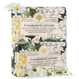 Wavertree & London - Jabón hidratante de aceite vegetal natural francés triple fresado con manteca de karité pura, 7 onzas cada Frangipani y Gardenia (paquete de 2)