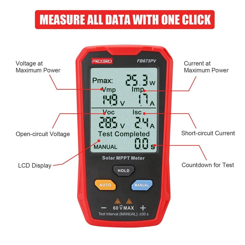 FrogBro FB673PV Solar Panel Tester, Photovoltaic Multimeter 800W, Solar MPPT