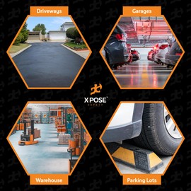 Xpose Safety 48" Heavy Duty Rubber Parking Stopper – 2 Pack Wheel Blocks for Garage, Driveway, or Ramp – Car Bumper Stop with White Reflective Strips – Removable Floor Mount