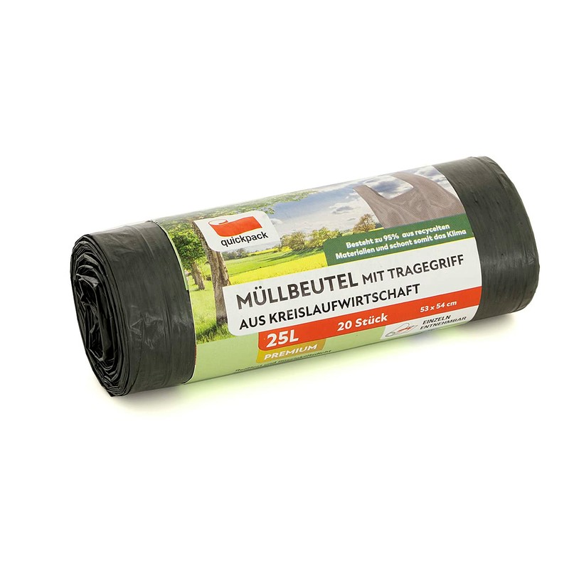 Bin Liners with Carry Handle, Grey, 95% Recycled Material (Grey