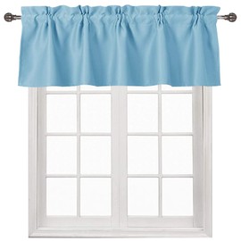 DWCN Light Blue Blackout Valance Curtain for Kitchen Small Window - Rod Pocket Room Darkening Thermal Insulated Short Curtain Window Treatment for Cafe Bathroom Basement, 42 X 18 Inch,1 Panel