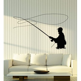 Vinyl Wall Decal Fishing Rod Fisherman Catch Fish Hobby Stickers Mural Large Decor (g5058) Black