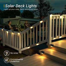 PATIOWIN Solar Deck Lights Outdoor, Solar Step Lights Waterproof Led Lights for Outdoor Stairs, Step, Fence, Patio,Yard,Porch and Balcony(12 Pack,Warm White)