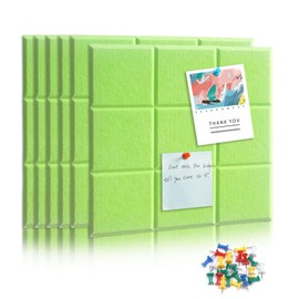 6 Packs Cork Board Felt Board Tiles, Bulletin Board 12"X12" with 30 Push Pins, Felt Board for Home Kitchen Office Decor, Self-Adhesive Corkboard Tiles for Walls School Message Display Board-Green-2