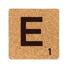 eBuyGB Scrabble Drinks Coasters, Square Cork Coaster, Individual Alphabet Letters, Scrabble Tiles with Score Marks - Personalise Your Own Scrabble Words (E)