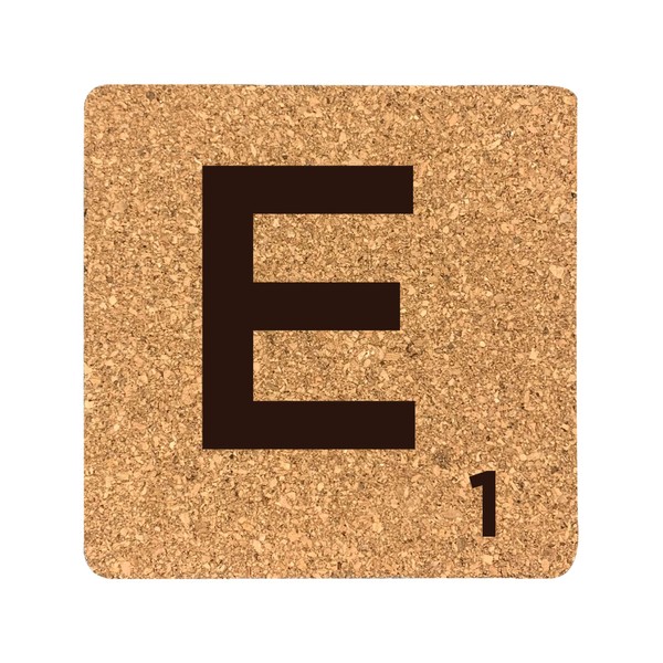 eBuyGB Scrabble Drinks Coasters, Square Cork Coaster, Individual Alphabet Letters, Scrabble Tiles with Score Marks - Personalise Your Own Scrabble Words (E)