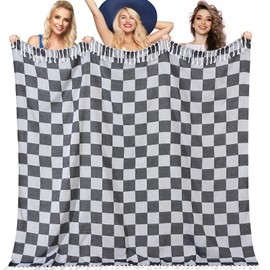 Genovega Oversized Giant Turkish Beach Towel Blanket Extra Large XXL Lightweight Quick Dry Sand Free Boho Throw Pool Cloud Sandrpoof Blankets Women Men Big Jumbo Wide 2 Person Size Grid Black