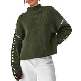 PRETTYGARDEN Women's Chunky Knit Winter Sweaters Casual Long Sleeve Mock Neck Oversized Loose Pullover Sweater Tops (Army Green,Large)
