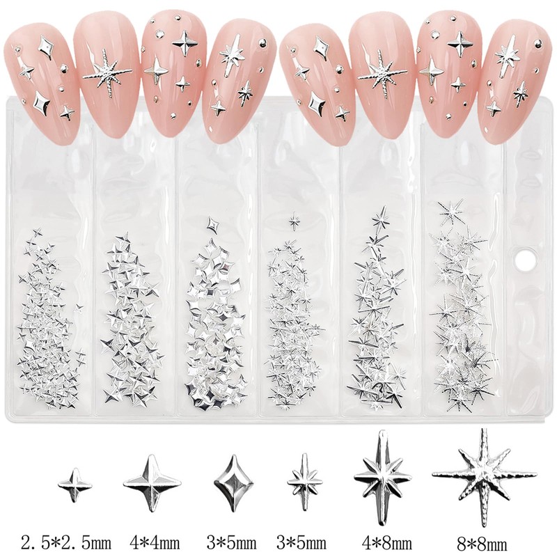 400pcs Gold Silver Star Nail Charms Metal Stars Nail Art