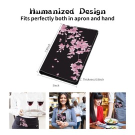 Server Book for Waitress with Everlasting Pencil,Money Pocket Leather Wallet Booklet,Guest Check Receipt Holder Presenters,Waiter Accessories Fit Server Apron 5" X 7.8"-Cherry Blossoms