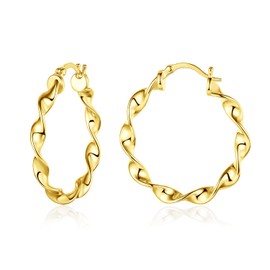 14K Gold Plated Twisted Hoop Earrings, Smooth Clip Top Hoop Earrings for Women, 30mm