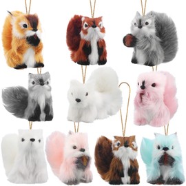 Skylety 10 Pieces Forest Animals Ornaments Woodland Animal Faux Fur Plush Hanging Ornaments Family Educational Playset for Graduation Gift Birthday Party Supplies(Squirrels)