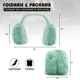 RUIKUNA Women Winter Ear Muffs Fluffy Faux Fur Earmuffs Foldable Ear Warmer Girls Soft Ear Covers (A-green)