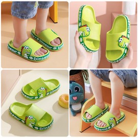 SEAUR Children's Bath Slippers, Non-Slip Open Toe Bathing Shoes with Dinosaur Pattern, Summer Slippers for Bathroom, Pool, Bedroom, Green