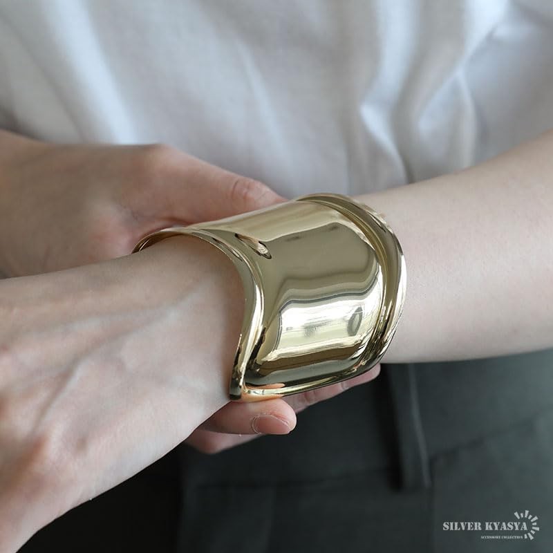 Wide Bangle, Silver, Thick Bangle, Thick Bangle, Wave, Bone Cuff