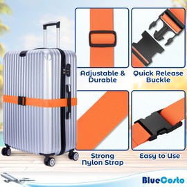 Luggage Straps for Suitcase - Orange, 6.5 ft x 2 in, 4 Pack - Strap for Suitcases - TSA Approved by BlueCosto