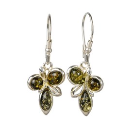 Amber Earrings - Baltic Green Amber Dangling Earrings "Martina" - Sterling Silver Jewelry Collection