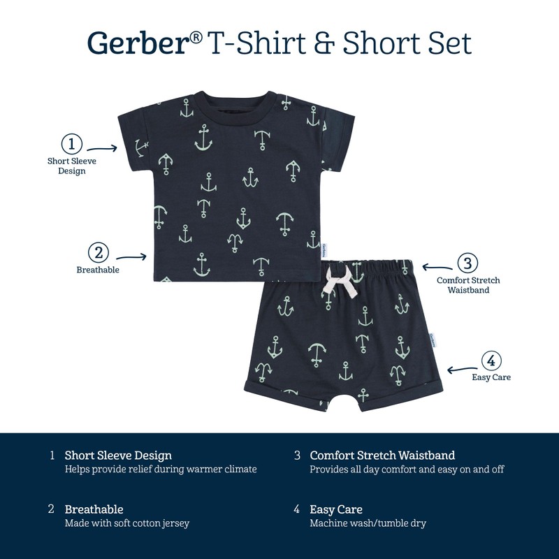 Gerber - Conjunto de playera y pantalones cortos para niños