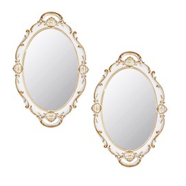 Eaoundm 14.5 x 10 inchs Oval Antique Decorative Wall Mirror Vintage Hanging Mirror (White 2 Pcs)